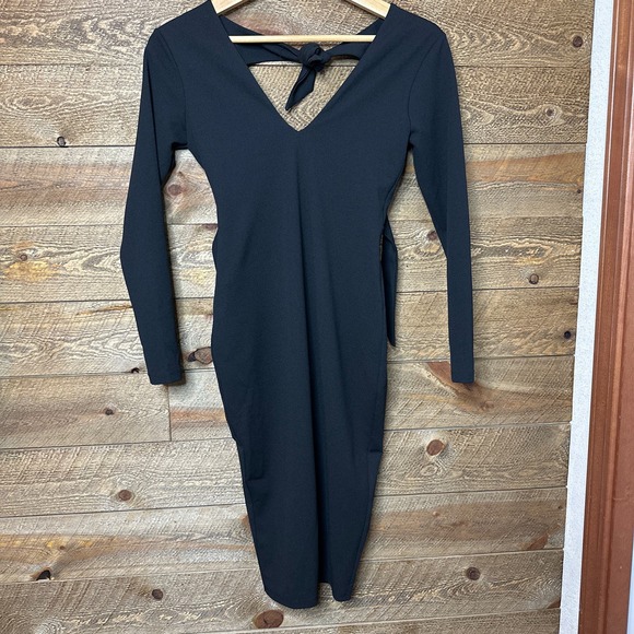 Nookie Cleo Long Sleeve Tie Back Midi dress in Black Size Small NWT - Picture 2 of 6